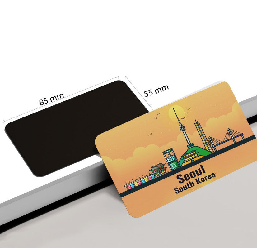 dhcrafts Rectangular Rubber Fridge Magnet / Magnetic Card Orange South Korea Seoul Design Pack of 1 (8.6cm x 5.4cm)